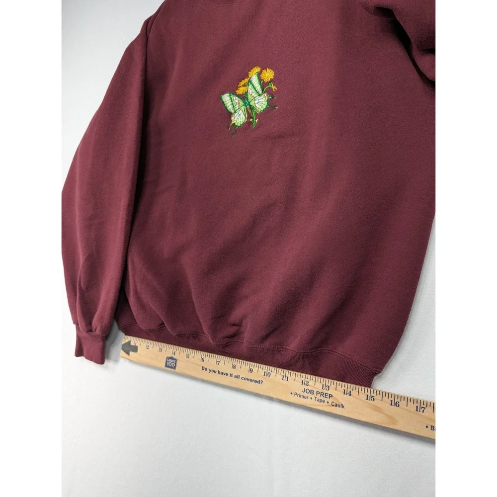 Jerzees Super Sweats Burgundy Embroidered Butterfly Crewneck Sweatshirt‎ Mens M